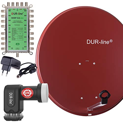 DUR-line MDA 80 Rot - Digitale 16 Teilnehmer Satellitenschüssel Komplett-Anlage mit premium Multischalter und LNB [Camping, Astra 19,2°, DVB-S/S2, Full HD, 4K, 3D]