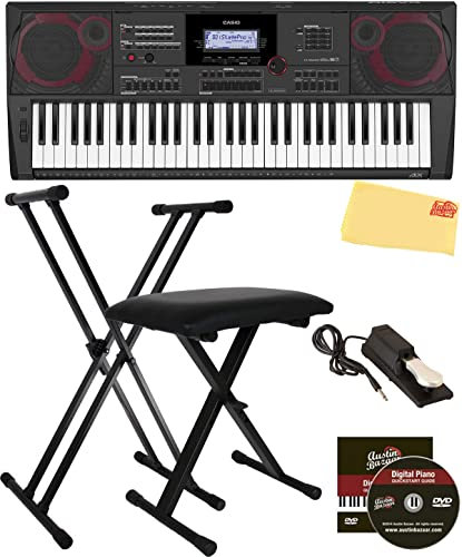 Casio CT-X5000 Keyboard Bundle with Adjustable Stand, Bench, Sustain Pedal, Online Lessons, Austin Bazaar Instructional DVD, and Polishing Cloth