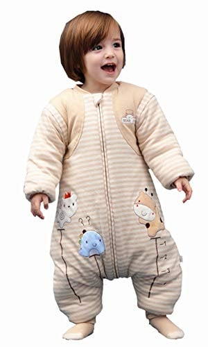 Chilsuessy Winter Baby Schlafsack mit Beinen abnehmbar Ärmeln Kind Strampler Schlafanzug Overall Babyschlafsack Bio Baumwolle (XXL/Koerpergroesse 105-120cm, Tiere/2.5 Tog)