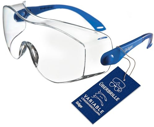 Dräger Schutzbrille X-pect 8120 | Einstellbare Überbrille auch für Brillenträger | Für Baustelle, Labor, Werkstatt und Fahrrad-Fahren | Leicht, klar und kratzfest | 3 St.