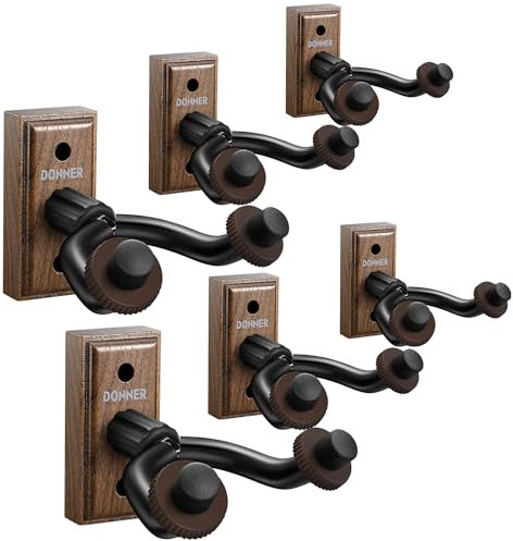 Donner Ganci Supporto Chitarra da Muro, Porta Chitarra da Muro, Gancio Parete di Legno di noce per Basso/ukulele/violino/mandolino, Appendi Chitarra da Muro (6 pezzi)