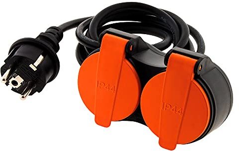 Zenitech Rallonge étanche 2 prises 2P+T H07RN F 3x 1,5mm² 5m avec clip de fixation orange