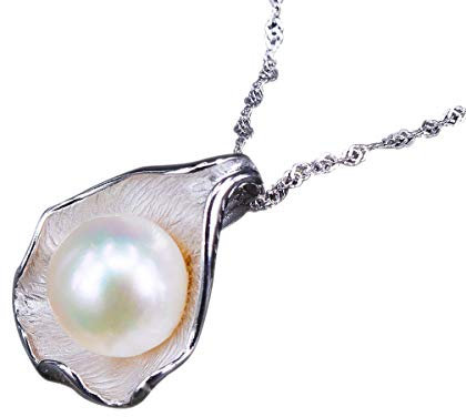 NicoWerk Halskette Damen Silber 925 - Silberkette mit Anhänger, echte weisse Zuchtperlen, Perlenkette Damen - PKE137