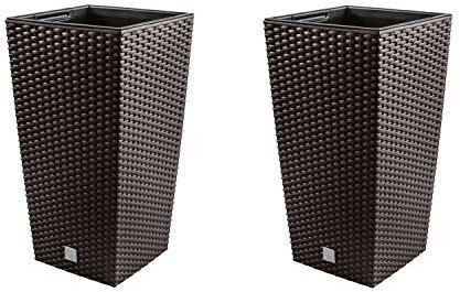 PAFEN 2in1 Gartenset Pflanzkübel Rattan-Optik Blumentopf inkl. Einsatz 11L Pflanzenbehälter Kunststoff 4 Farben 26x26cm (Umbra)