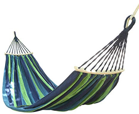 LvRaoo Brasilianische Hängematte Garten Stabhängematte Gestreifte Einzelne Hängesessel für Indoor Balkon Outdoor Reise Camping Wandern (Blau gestreift, 185 * 80CM)