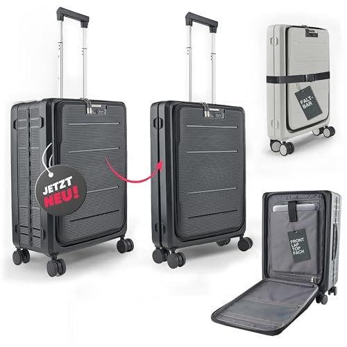 IXXMIND Faltbarer Koffer, Handgepäck Koffer & Trolley, schwarz(54,5x39,5x23cm) Vier 360° Rollen, Hartschalen Rollkoffer mit Front-Laptopfach, patentiert, platzsparendes Verstauen, TSA-Schloss