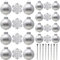 SLEETLY Silver Baubles for Christmas Tree Decorations, Shatterproof Plastic 60mm and 80mm Glitter Snow Balls, Icicles and Snowflakes, Ornament Set of 32
