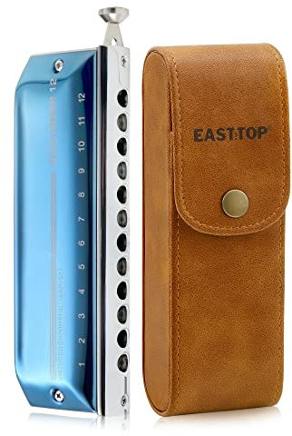 East Top Upgrade Chromatische Mundharmonika Tonart C,12 Loch 48-Ton- Professionelle Mundharmonika Für Erwachsene, Studenten und Mundharmonika-Liebhaber mit blauem Cover (EAP-12)