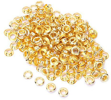 Pssopp Kit de Ojales de 100 Piezas Ojales de latón de Metal Ojales con arandela Ropa Lona Cuero proyectos de Bricolaje 4 mm de diámetro Interior(Dorado)
