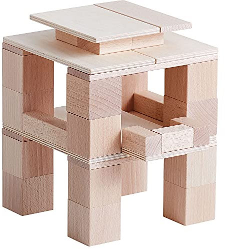 HABA Baustein-System Clever-Up! 3.0, Natur-Bausteine für Kinder ab 1 Jahr, 108 Teile, 306248