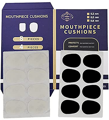 Alto/Tenor Saxophon Mundstück Kissen Patches Pads,2 Packs 0.5 mm 16PCS(8 PCS schwarz&8 PCS klar)