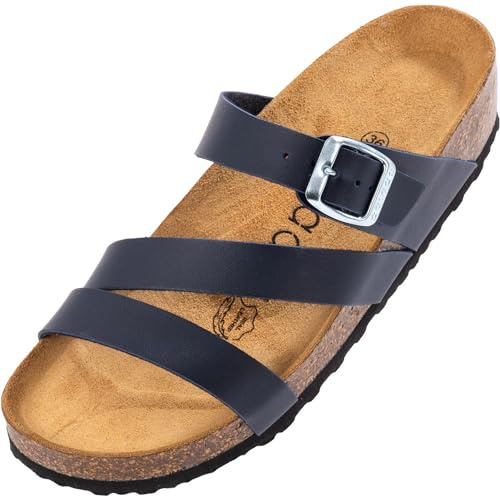 Palado Damen Pantoletten Chios - Sandalen Made in Spain - elegante Hausschuhe mit dämpfendem Kork-Fußbett - modische Sommerschuhe