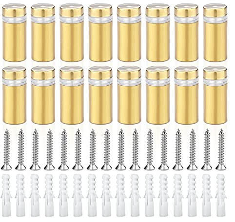 Sign Advertising Nail, Stainless Steel Sign Standoff Screws 16 Pcs, Suitable For Standoff Fixings For Glass Posters, Picture Frames And Mirrors (25mm x 12mm) (Golden)