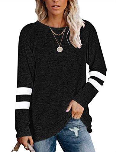MOLERANI Women's Long Sleeve Round Neck Casual T Shirts Blouses Sweatshirts Tunic Tops (Large, Black)