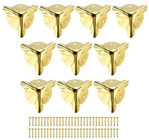 sourcing map 18x18x18mm Metal Box Corner Protectors Edge Guard Iron Gold Tone 48pcs
