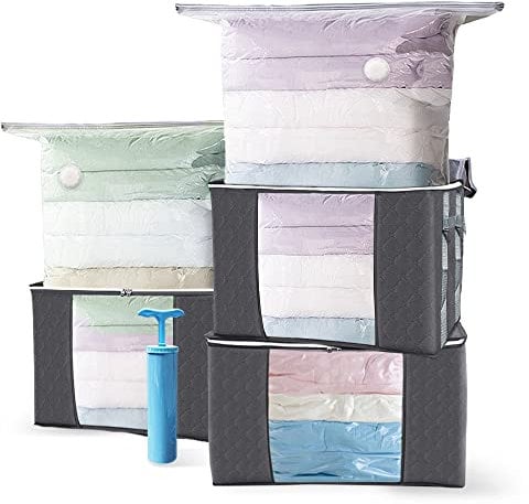 vounot Lot de 7 Sac de Rangement épais Non-tissé XXL avec Sac sous vide Grande Capacité 3 housses de rangement avec Poignée EDENOO 3 Sacs Sous Vide et 1 pompe Idéal pour Duvet Couettes et Vetements