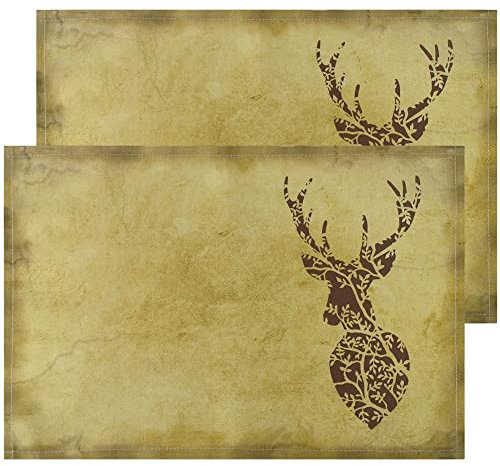 matches21 Stoff Tischsets als abwaschbare Platzdeckchen - 2 Stück Platzsets in 45 * 30 cm mit Landhausstil Hirsch - Waschbare Textil Esstisch Unterlagen als Tischdeko auch für Wohnzimmer