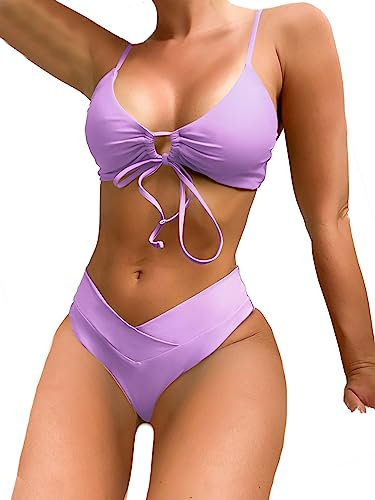 Meetall, Bikini da donna a triangolo con taglio alto, costume da bagno sexy, 2 pezzi, Viola, S