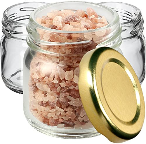 KADAX 20st Mini Gläser 40 ml mit Schraubdeckel fi 43mm, Einmachglas, Gewürzgläser mit Deckel, Sturzglas, Probiergläser, Marmeladengläser, kleine Honiggläser (20 Stück, Gold Deckel)