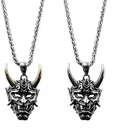 XPEX 2 Stück Dämonen-Halskette, Halloween-Halskette, Masken-Anhängerkette, modischer Herrenschmuck, gotischer Biker-Maskenanhänger, Satanskette Männer, Totenkopf-Kettengeschenk, Zwei Farben