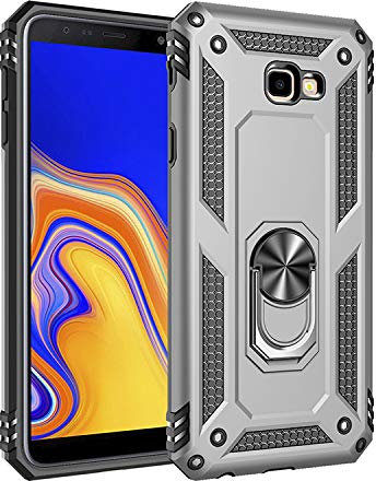 yanzi Compatible avec Samsung Galaxy J4 Plus/J4 Prime Téléphone Coque(Argent)+3D Verre Trempé[Militaire-Antichoc]-[Support] Bumper Protection Case Robuste Housse Étui pour Samsung Galaxy J4 Plus-2018
