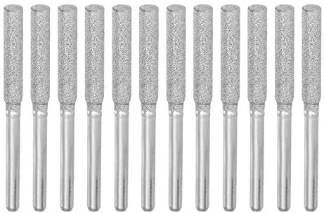 sourcing map 12pcs Diamond Coated Chainsaw Sharpener Bits 5/32 4mm Cylinder Head Electric Chain Saw Grinder