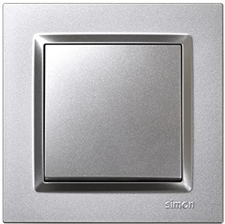SIMON - Pulsador Eléctrico, Interruptor de Pared Interior, Serie Simon 10, Fácil de Instalar, Incluye Marco, Tapa y Mecanismo, para Espacios Residenciales o Alojamientos Turísticos, Color Aluminio