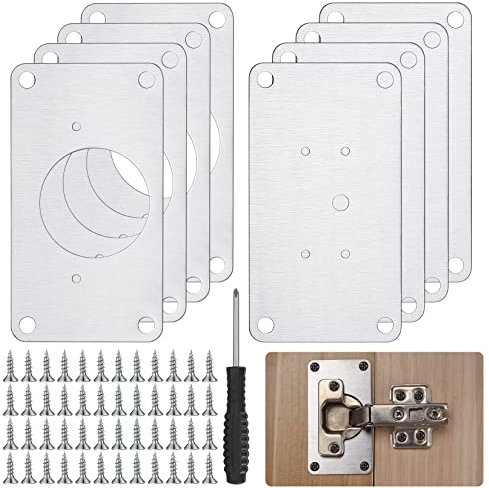 8 Stk Schrank Scharniere Reparaturplatten, Schranktüren Scharnier Reparaturset Edelstahl, für Möbel, Schrank, Schublade, Fenster, Reparatur Platten, mit Schraubendreher