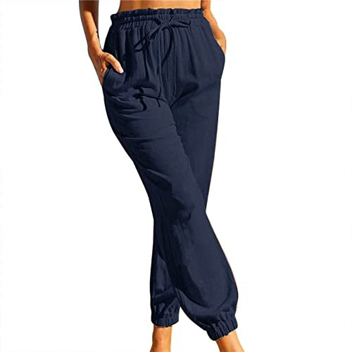 SRZYMJ Damen Leinenhose Sommer Marine Latzhosen Für Damen Arbeit Latzhose Sommer Trainingshose Lang Pumphose Sommer Kurz Sommerhose Leicht Kurzgröße Hosenanzüge Elegant Zweiteilig