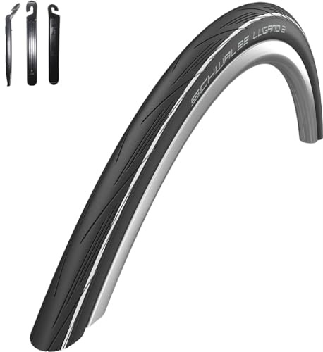 1 x Schwalbe Lugano 2 28 Rennradreifen Fahrradmantel - Schwarz/Weiß - (25-622) inkl. Reifenheber