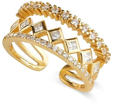 Elk & Bloom Gold Tiara Ring, Gold Crown Trio Ring Set, Chunky Gold Sun Star Ring, Stacking Minimalist Chain Ring, Stackable Statement Gemstone Midi Ring