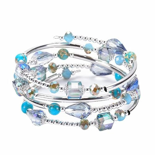 Musihy Tigerauge Armband Herren, Beaded Bracelet 4-Lagige Bunte Naturstein-Mehrkreiswicklung Umfang 19CM