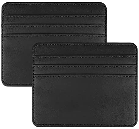 ihreesy 2 Pièces Porte-cartes, Portefeuille en Cuir PU avec Poche Avant Porte-cartes de Visite Porte-cartes de Crédit portable Pochette Mince avec 4 Fentes Compartiment,Le Noir