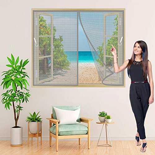 Fiberglas Magnet Fliegengitter Fenster 230x220 cm Magnetvorhang Insektenschutz BalkonFenster, Kratzfest Stärkere Magneten Fliegenvorhang für Garage Fenster Gartenhaus TerrassenFenster Grau Z