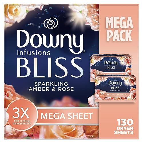 Downy Infusions Mega Trocknertücher, Weichspüler, Bliss Amber und Rose, 130 Stück