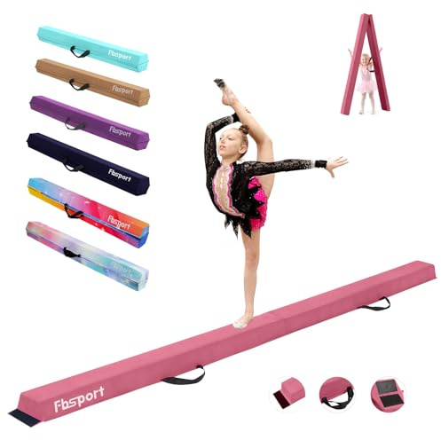 FBSPORT 270CM Faltender Schwebebalken, Gymnastik Balance Balken, Gymnastikboden Balken, Beflockungsschicht Balancierbalken, Balance Fitness Ausrüstung für Kinder