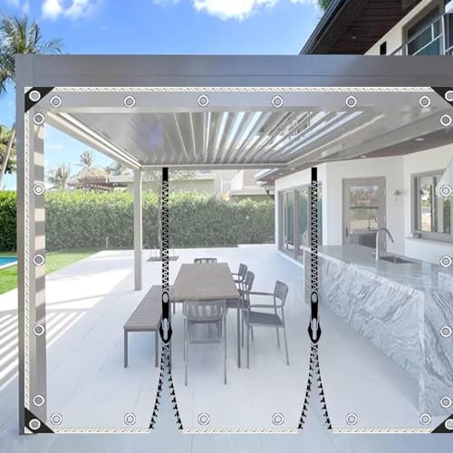 Lona Transparente Impermeable Paneles Laterales,0.5mm Pvc Lona Alquitranada de Plástico con Ojales,Lona Cortinas Exterior con Cremallera,Lona Protectora para Gazebo Pérgola,W×H-4×2.2m/11.8×7.2ft