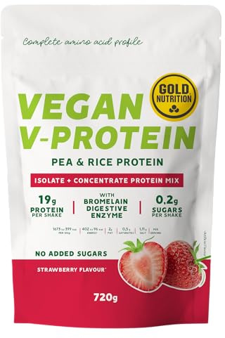 GoldNutrition® V-Protein Kombucha - Veganes Proteinpulver mit Erbsenprotein, Reisprotein, Kombucha & BCAA Eiweißpulver, 720g, Erdbeere