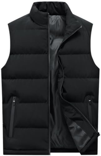 LEZUAN Gilet Imbottito Spesso Uomo, Giubbotto Piumino Smanicato Uomo, Giacca Smanicato con Cerniera e Tasca Uomo, Cappotto senza Maniche Inverno Caldo, Gilet Trapuntato con Colletto Rialzato(Nero,L)