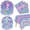 Decoraciones de fiesta de sirena, juego de vajilla de fiesta de escamas de peces, mantel temático bajo el mar, platos y servilletas para suministros de cumpleaños de escamas de sirena, sirve 20