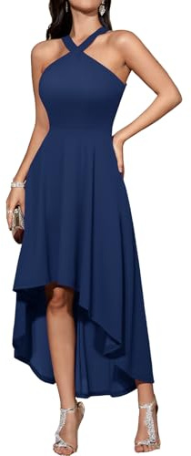 DRESSTELLS Robe de Cocktail Dames élégant été Vintage Rockabilly Licou Mariage Robes d’invité pour la Soirée Bal Graduation Navy L