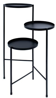 Spetebo Metall Blumentopf Ständer mit 3 Etagen - 70 x 52 cm - Pflanzenregal schwarz ausklappbar - Blumentreppe Pflanzenständer Blumenregal Pflanzentreppe Regal Ständer für Pflanzen und Blumen