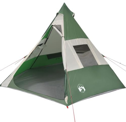 vidaXL Campingzelt, Tipi Zelt für 7 Personen Wasserdicht, Pyramidenzelt Doppelfenster Leicht Tragbar, Indianerzelt für Camping Outdoor Wandern, Grün
