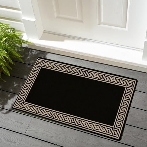 renoazul® Rubber Door Mat With Soft Pile Bordered Design Floor Mat, 50 X 80 cm - Black-Beige - Greeky Washable Rugs Living Room, Kitchen Mat And Bedroom Rug Welcome Mat.