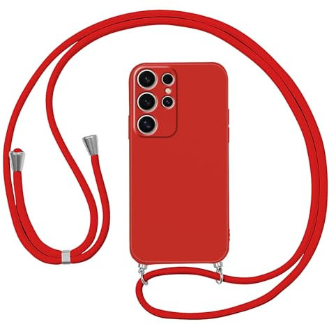 Vauki Cover per Cordino per Samsung Galaxy S24 Ultra, Custodia Silicone con Laccio Collana Tracolla, Case Regolabile Corda - Antiurto AntiGraffio, Ultra Sottile Cover per Samsung S24 Ultra, Rosso