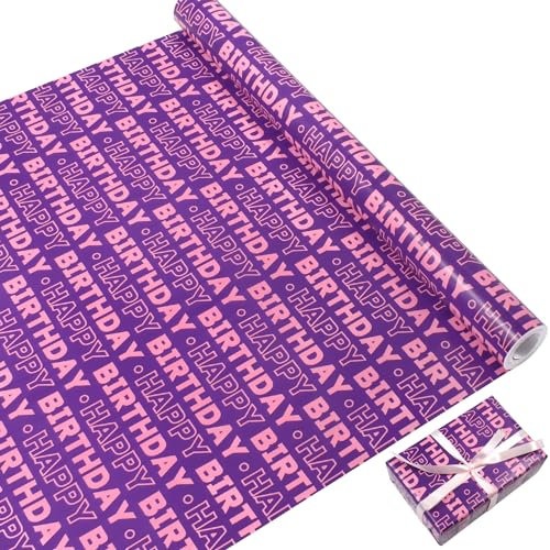 Geschenkpapier zum Geburtstag, Geschenkpapier – Rollenpaket für alles Gute zum Geburtstag, 43 cm x 12 m (lila Modell)