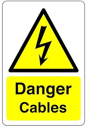 Safety First Display LTD Panneau « Danger Cables » - Plastique rigide de 1,2 mm pour une utilisation en intérieur/extérieur (600 mm x 400 mm) - Distance de visualisation jusqu'à 20 m.
