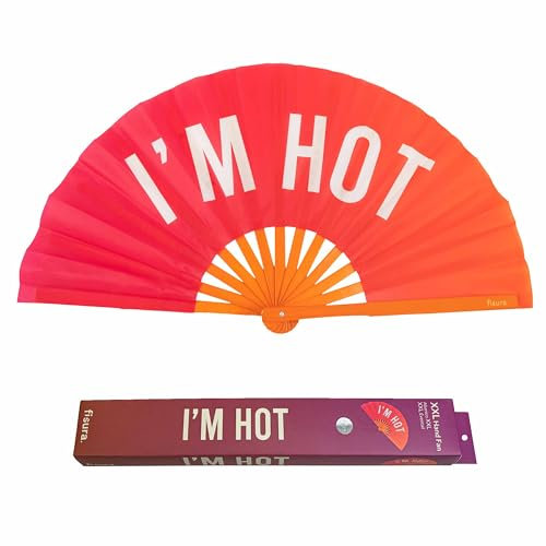 Fisura Large Folding Fan Original Fan with Large Lettering XXL Compartments Foldable Bamboo Fan 64 x 33 cm (Hot, Pink)