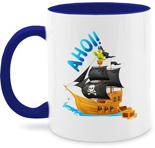 Tasse Tassen 325ml - Pirat - Piratenschiff Ahoi Piraten Geschenk Piratenparty I Piratenkapitän Schiffsmotiv Seeräuber Geschenkidee Jungs - 325 ml - Dunkelblau - pirate motiv
