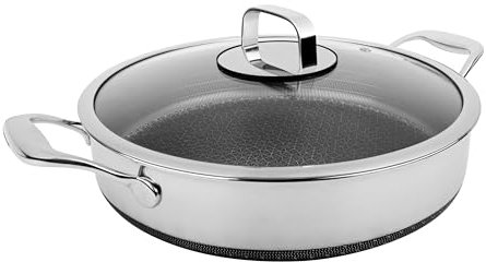 LIVWELL DiamondClad Hybrid Nonstick Fry Pan 5 Quart - Home and Kitchen Gift - Hybrid Cookware Set - Stainless Steel Sauté Pan with Lid - Skillets and Pan Nonstick with Lid - Deep Frying